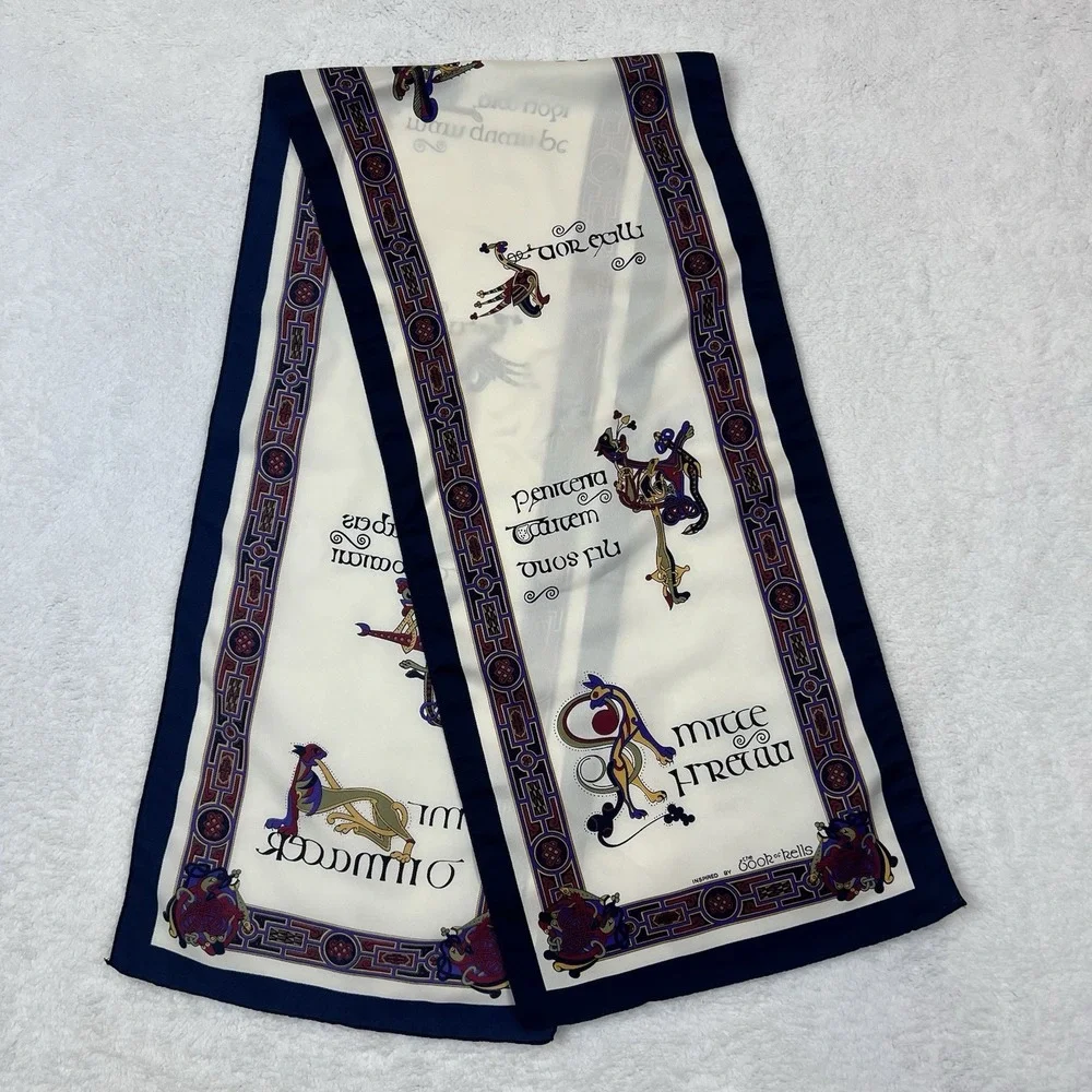 Vintage Inspired by Book of Kells Irish Signature Celtic Cats Ivory Oblong Scarf